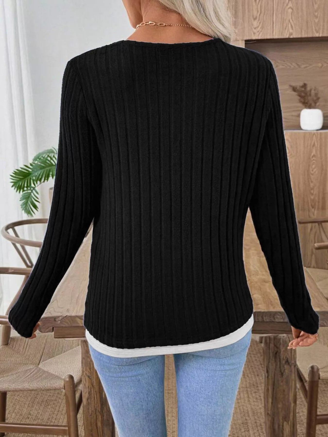 Kalivianne - Geribbelde Winter T-shirt met Lange Mouwen