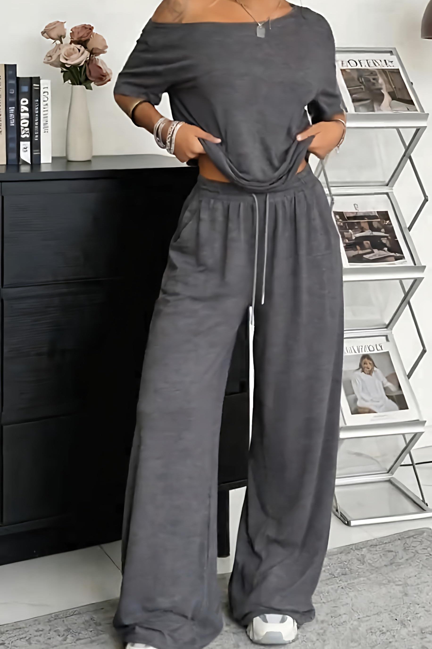 Evarisse - Dames tweedelig set met blote schouders casual comfort