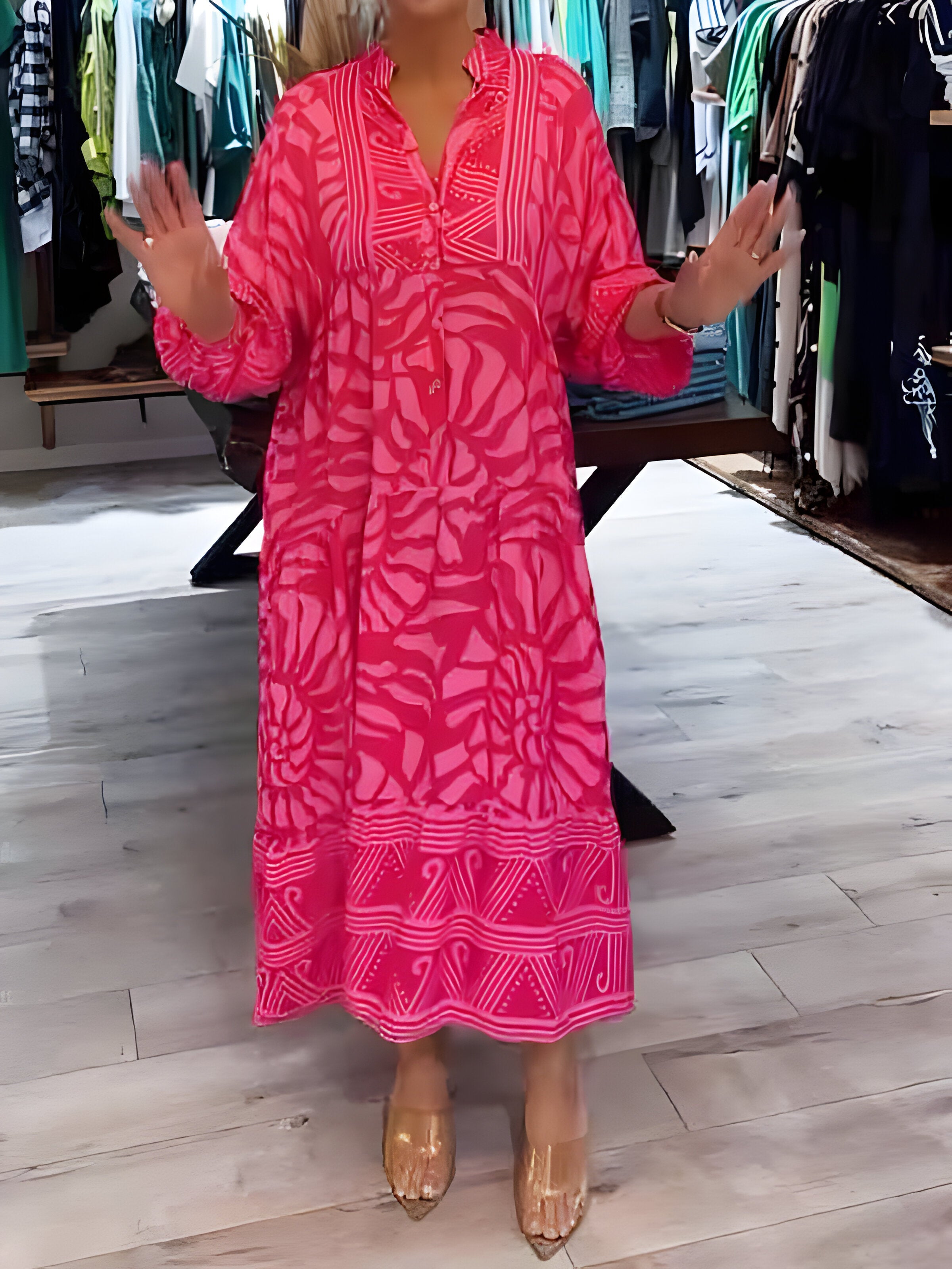 Vespera - Zomerjurk met V-hals en prachtige kleuren