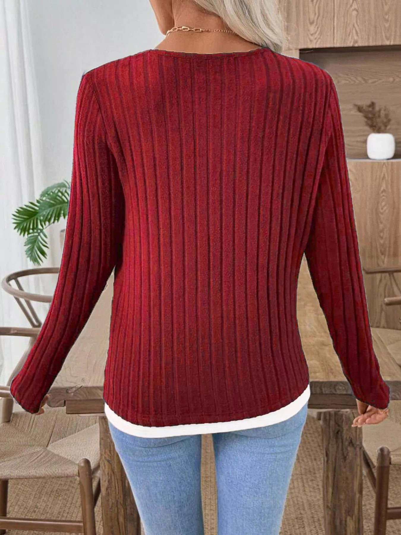 Kalivianne - Geribbelde Winter T-shirt met Lange Mouwen