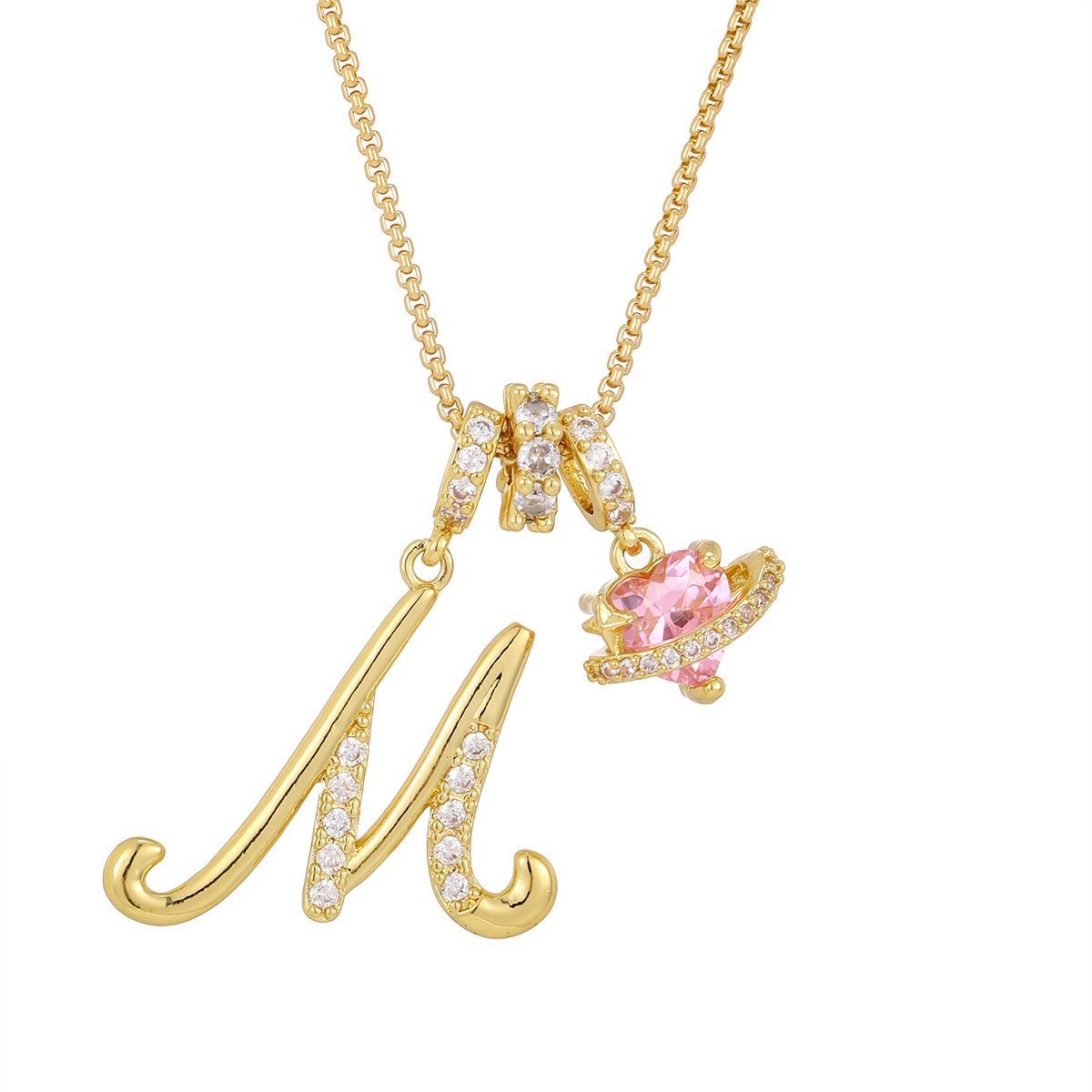Carmelle - Initialen Ketting Met Roze Hartje