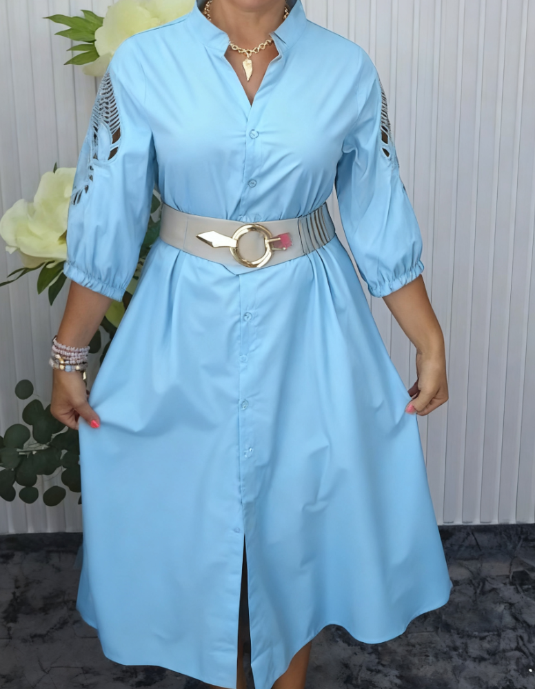 Mavellea - Elegante dameshemdjurk met riem en vloeiende midi-snede
