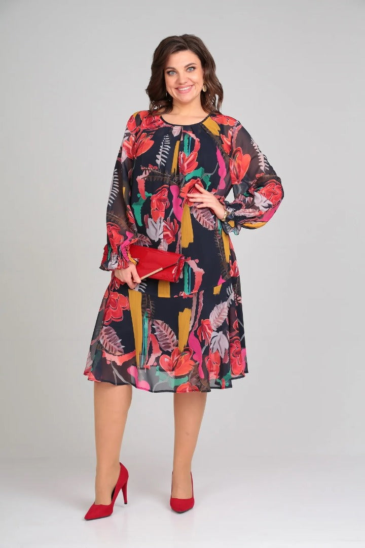 Brisette - Midi Jurk Bloemen Elegantie Modern