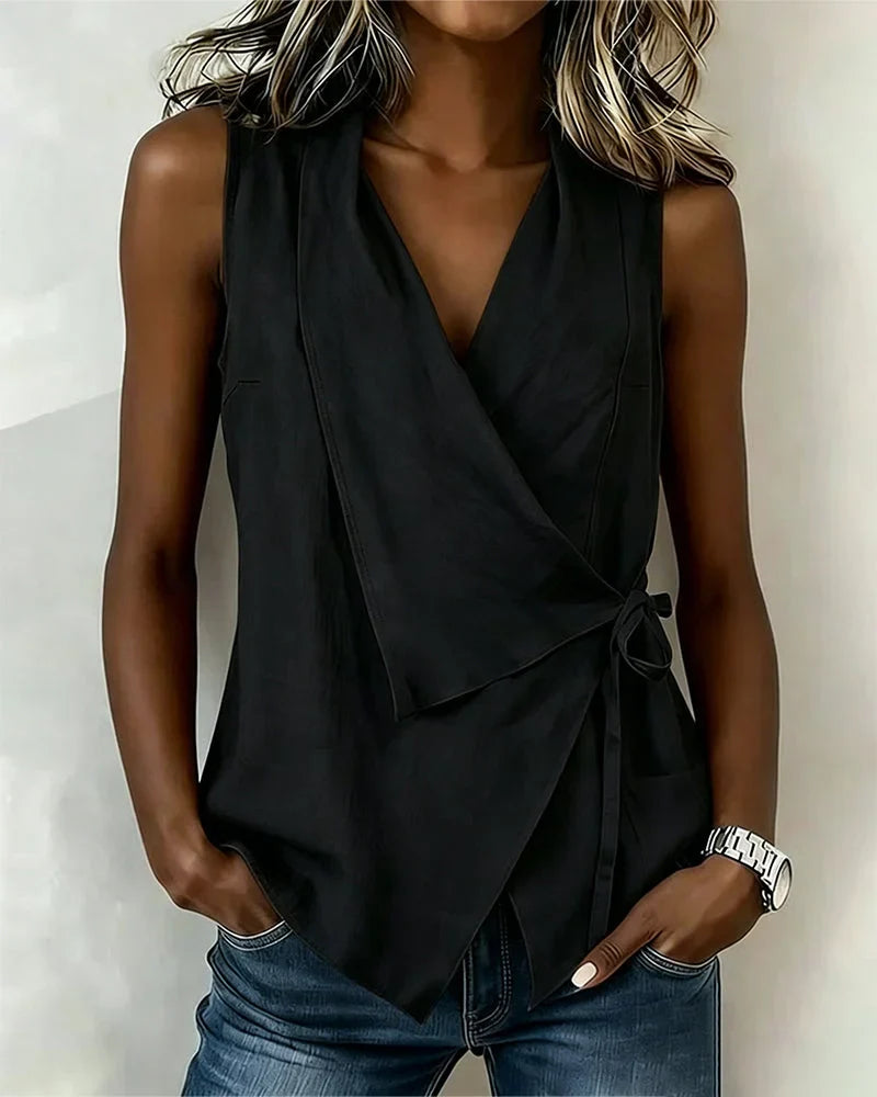 Sylethra - Dames asymmetrische mouwloze top met wikkellook voor de zomer
