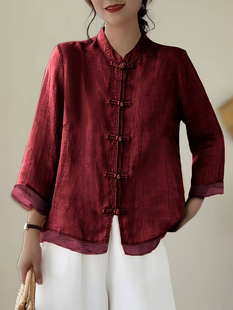 Celmira - Vintage Oversized Blouse met Geknoopte Sluiting