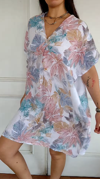 Lior - Casual jurk met bloemenprint van katoen en linnen
