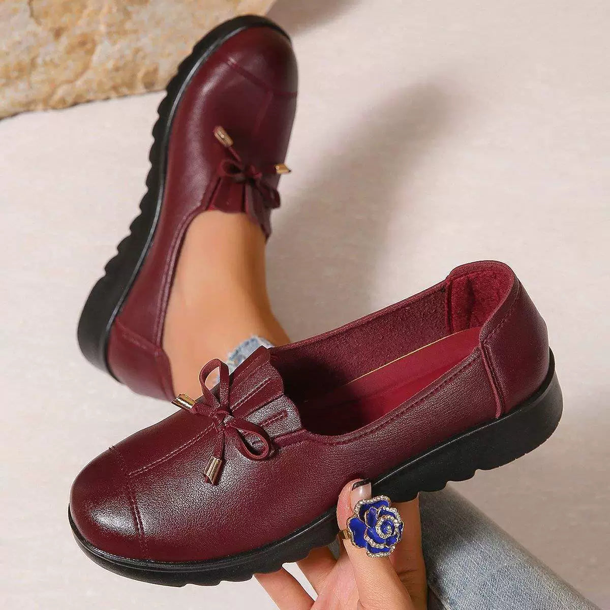 Nieske - Comfortabele Dames Instap Mocassins met Strik en Plateauzool