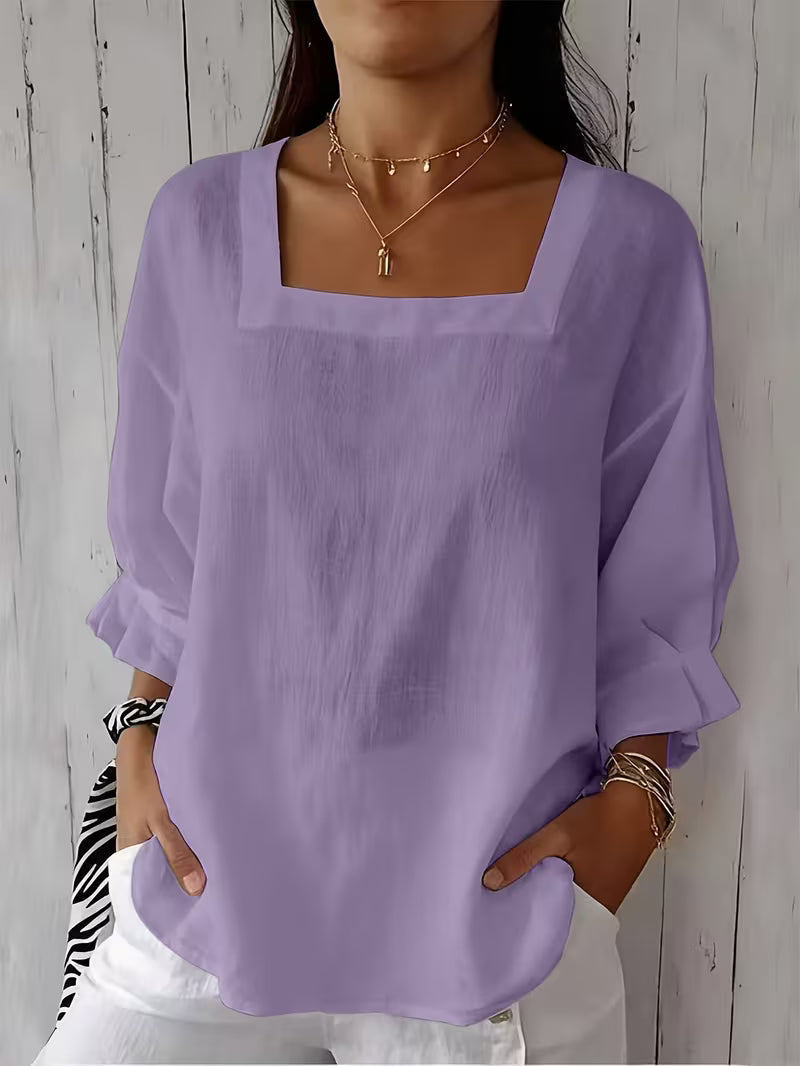 Renske - Damesblouse met vierkante hals en lange mouwen