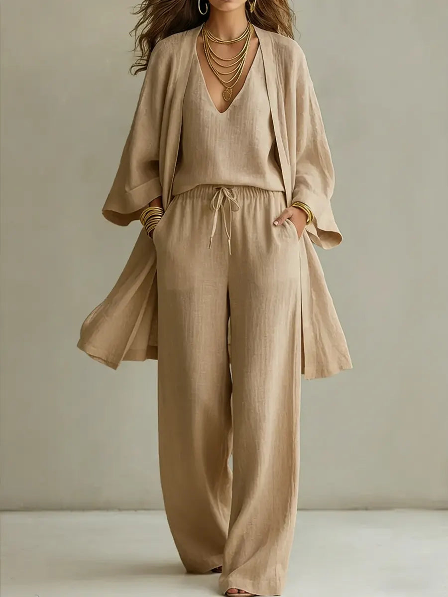 Solene - Vrouwen Set Katoen Linnen Minimalistisch Elegante Top En Broek