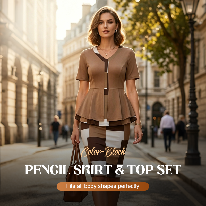 Rovalyth - Elegante kleurblok set met pencilrok en verfijnde top