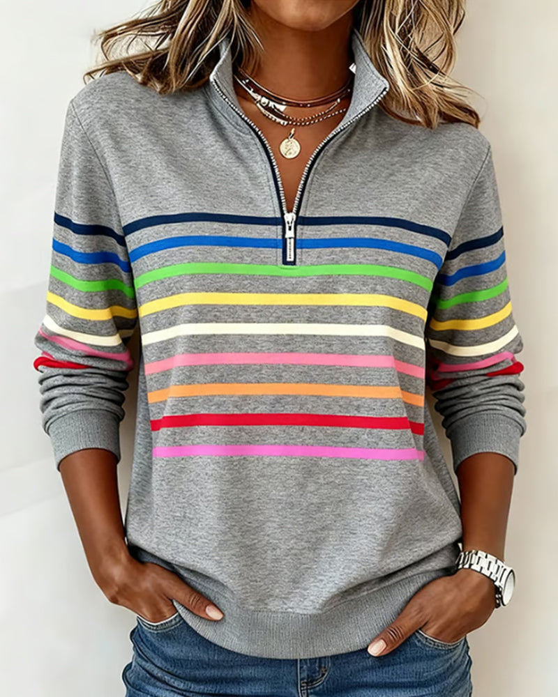 Isavelline - Casual Sweatshirt met Kleurige Strepen