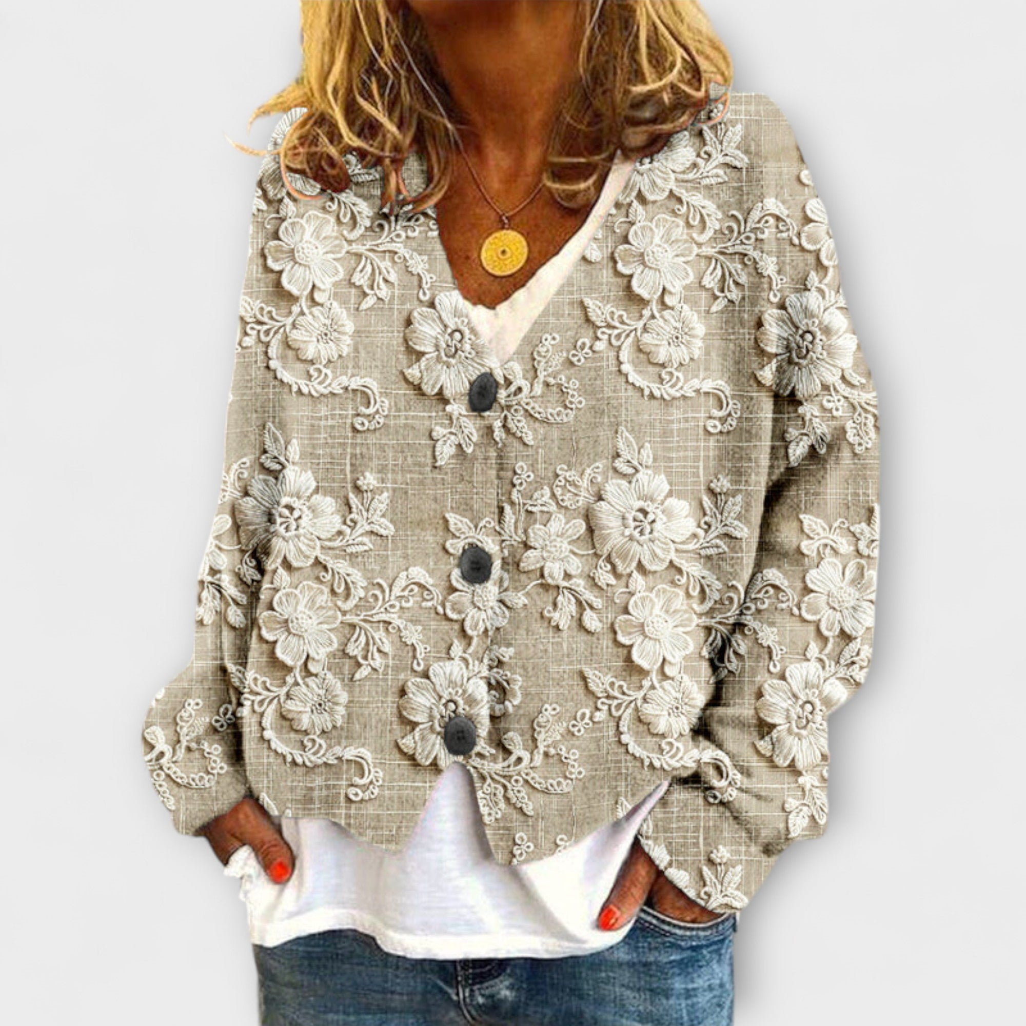 Cerys - Damesjas met bloemenprint, knopen en een ruime snit