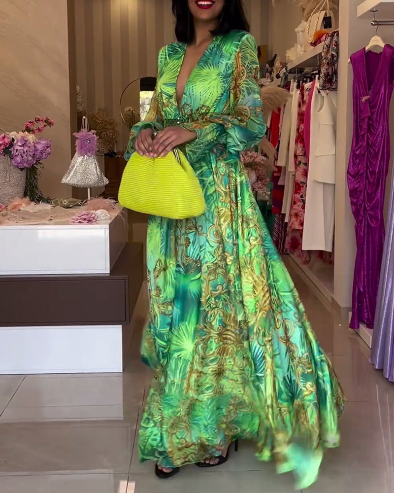 Aceline - Elegante Bedrukte Maxi Dress met Empire Taille