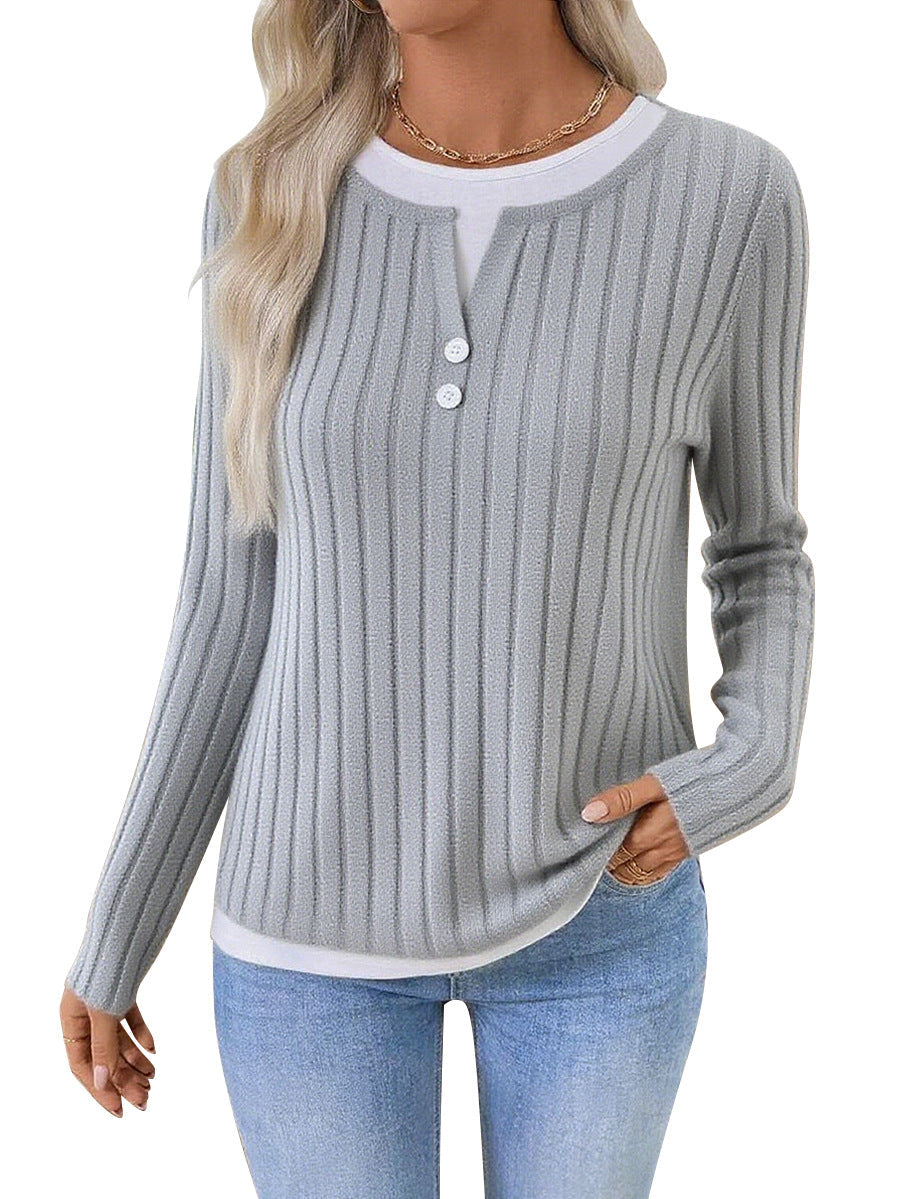 Kalivianne - Geribbelde Winter T-shirt met Lange Mouwen