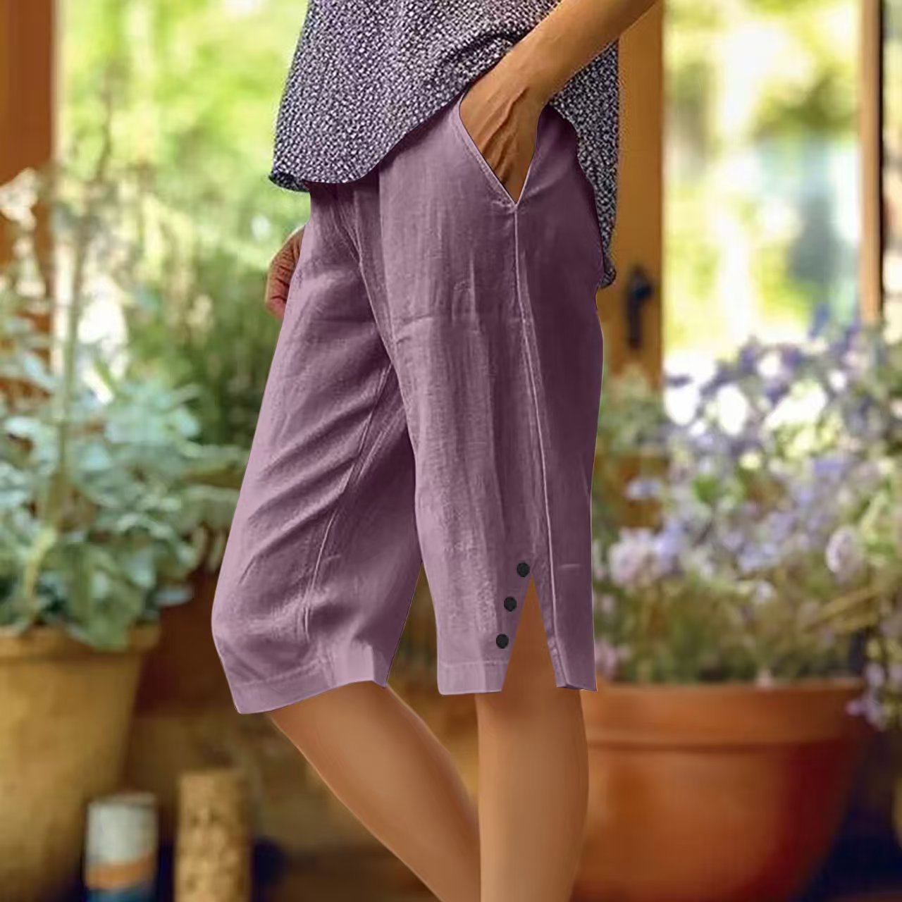 Oselia - Effen capri broek voor dames met zakken