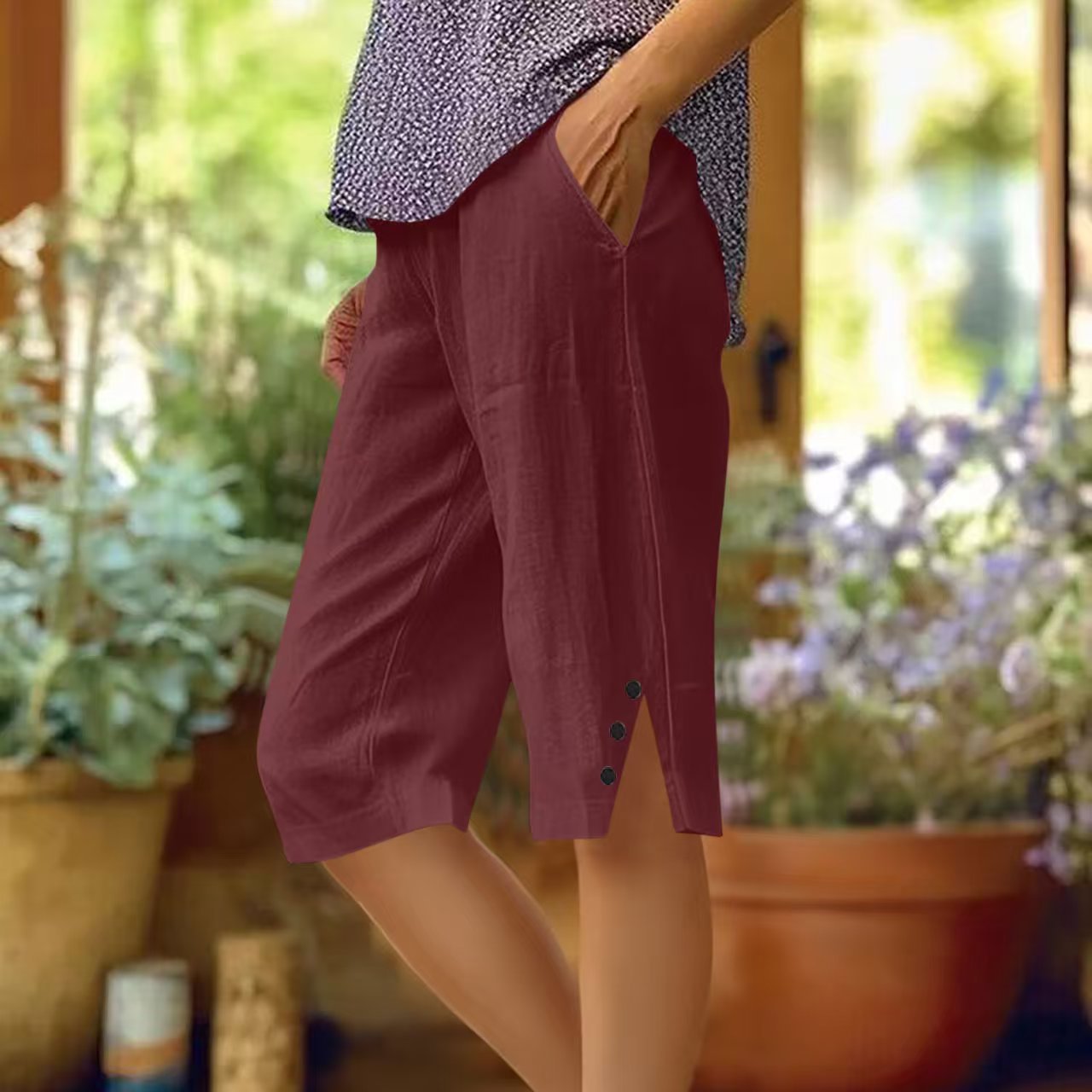 Oselia - Effen capri broek voor dames met zakken