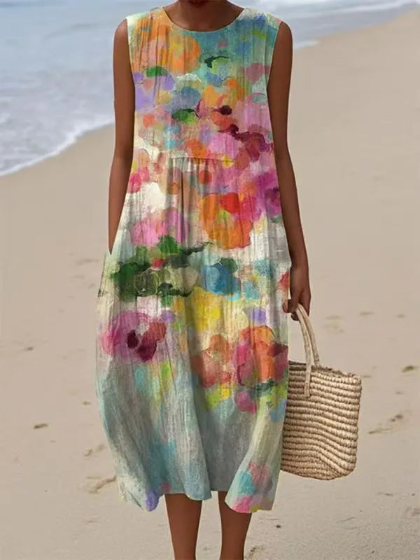 Havelynn - Dames mouwloze jurk met bloemenprint en ronde hals