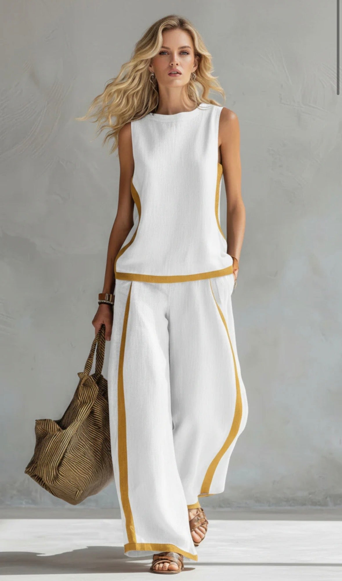 Tavindra - Elegante Katoen Linnen Set voor Dames – Mouwloos Top & Wijde Broek