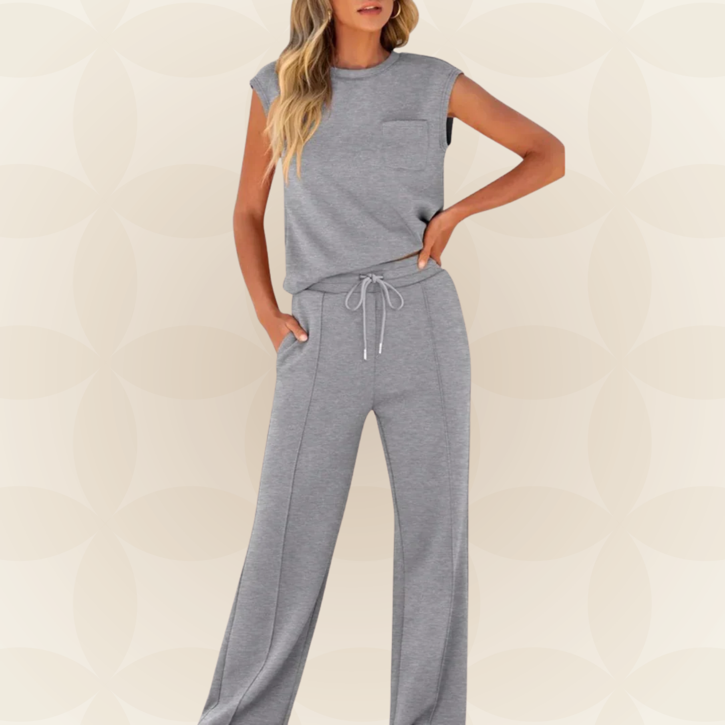 Rovessa - Dames tweedelig ontspannen set met brede broek