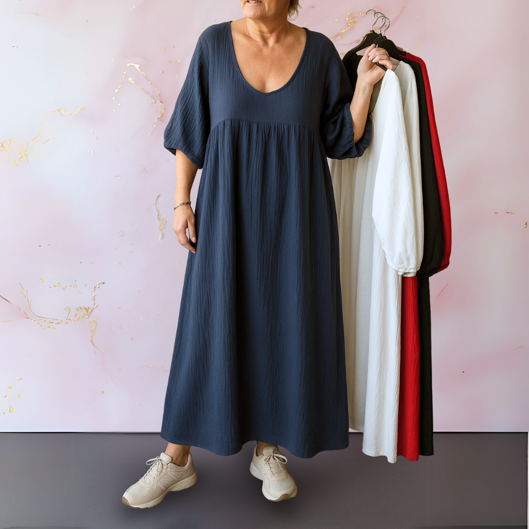 Cléo - Effen jurk met V-hals