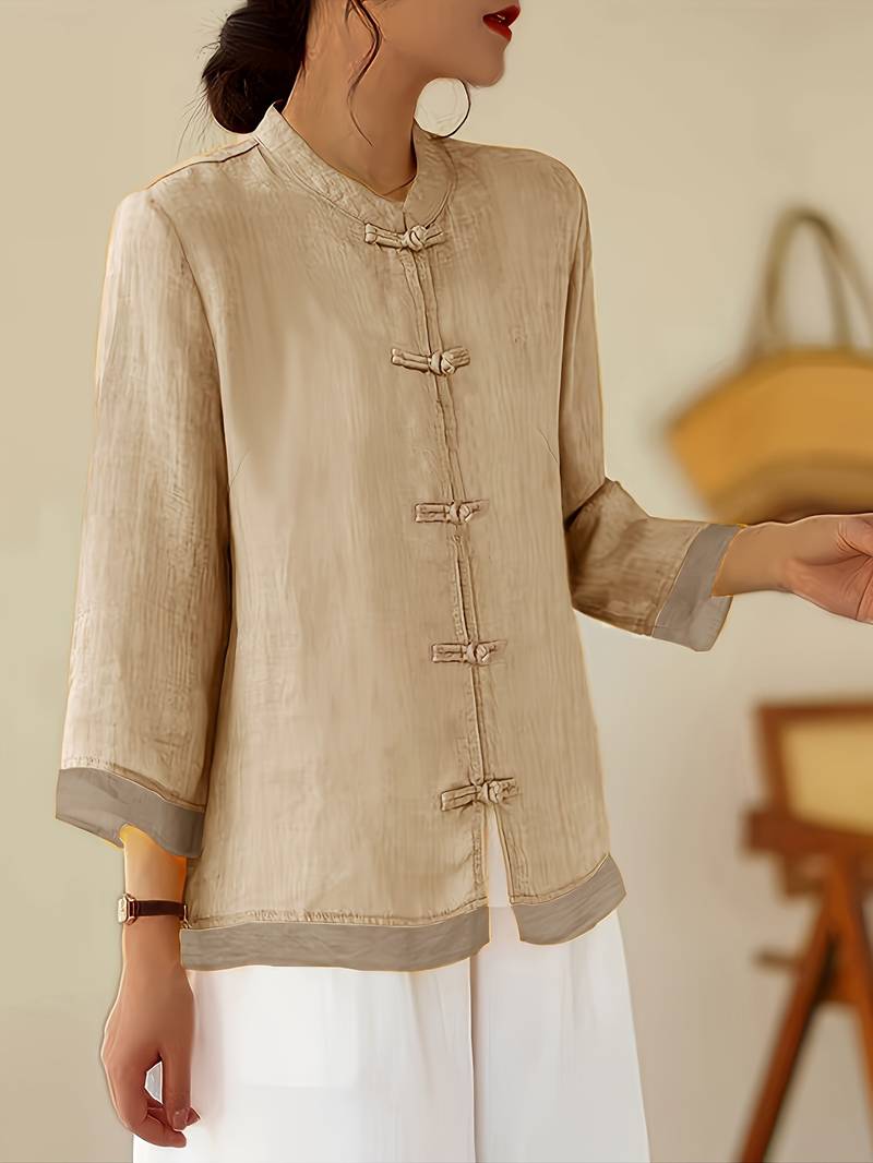 Celmira - Vintage Oversized Blouse met Geknoopte Sluiting