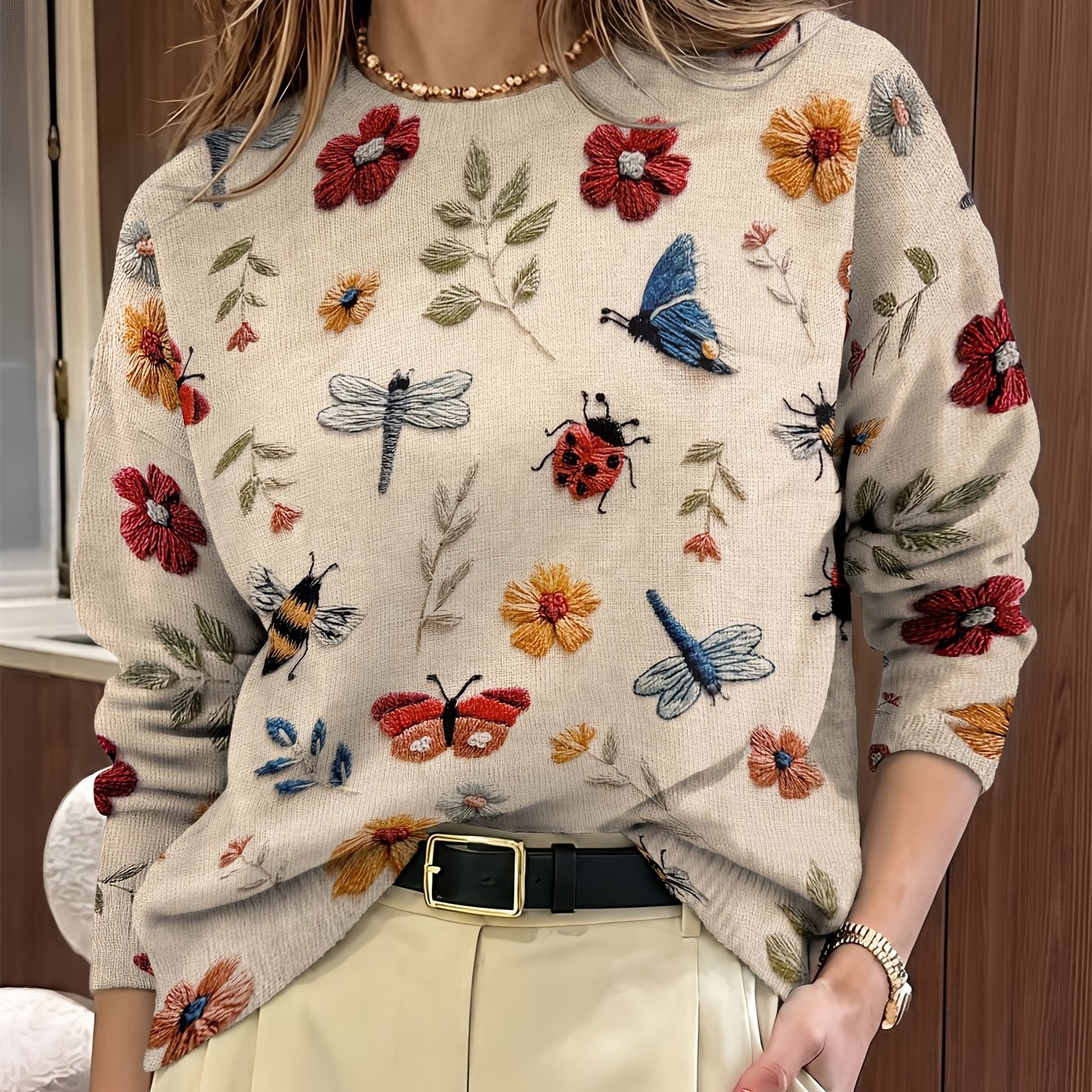 Fiorika - Geborduurd Pull Natuur Elegant