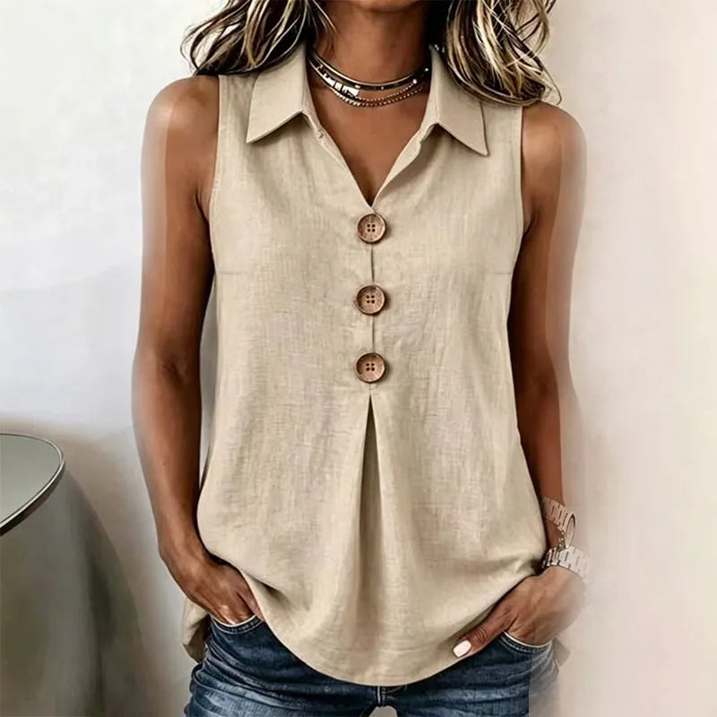 Rosine - Mouwloze damesblouse van katoen met knopen