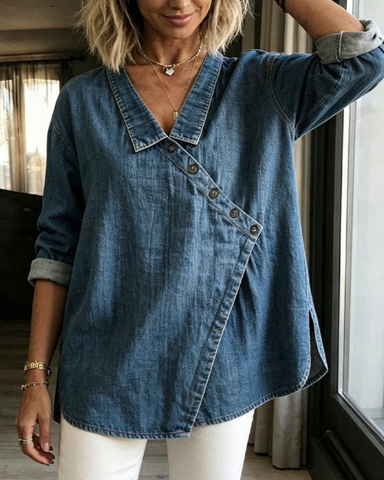 Mélusine - Damesblouse met een ruime pasvorm en diagonale knopen
