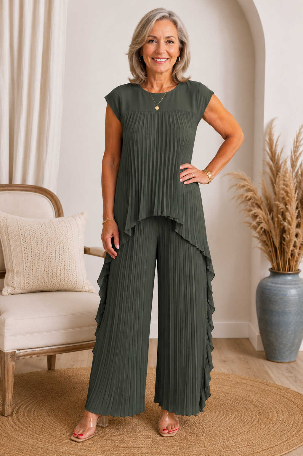 Maevis - Vrouwen plissé ensemble met brede broek