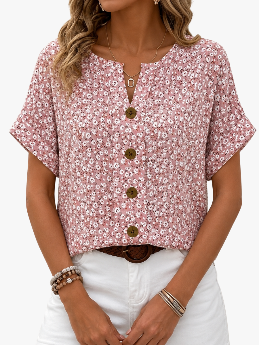 Imelda - Damesblouse met bloemenprint en knopen