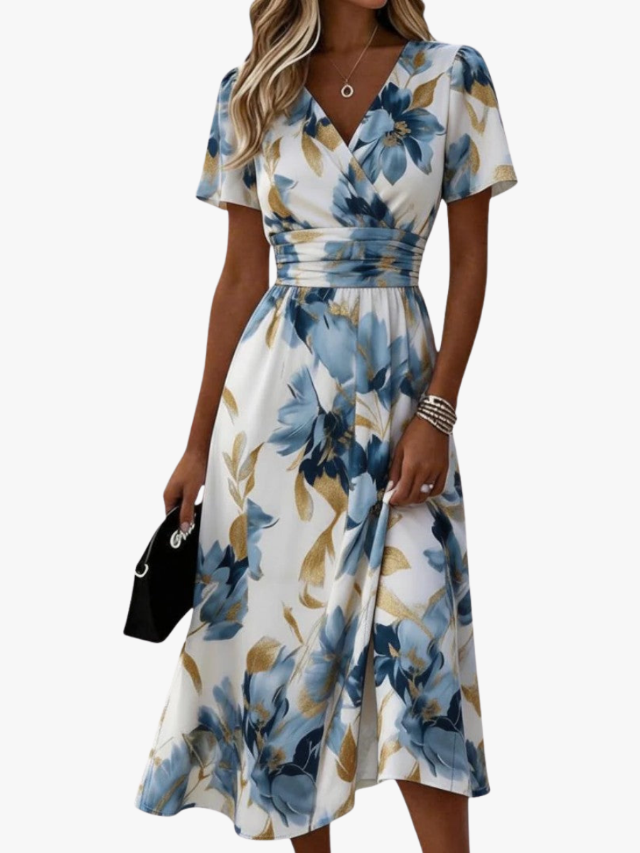 Havienne - Midi jurk voor vrouwen met bloemenprint en wikkelhals