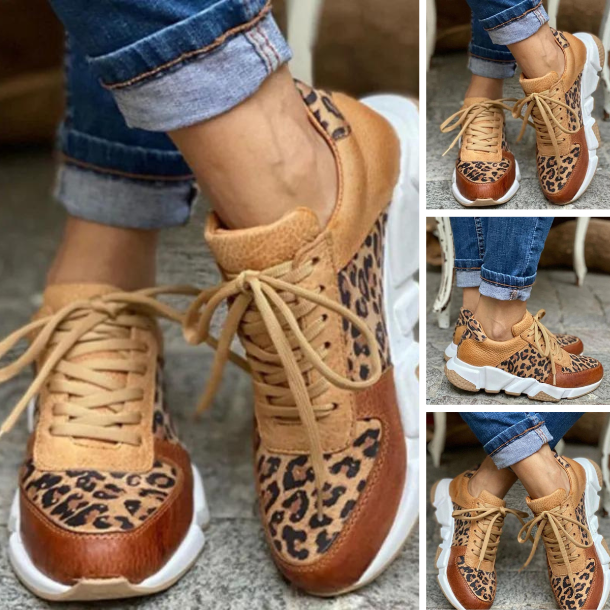 Eleonora - Casual Luipaard Sneakers met Dikke Zolen