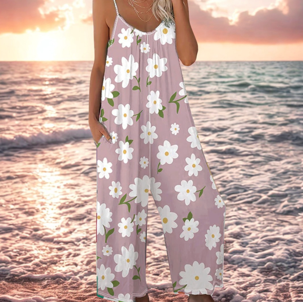 Dovellae - Dames Jumpsuit Met Fijne Bandjes Bloemenprint Brede Benen Zomer