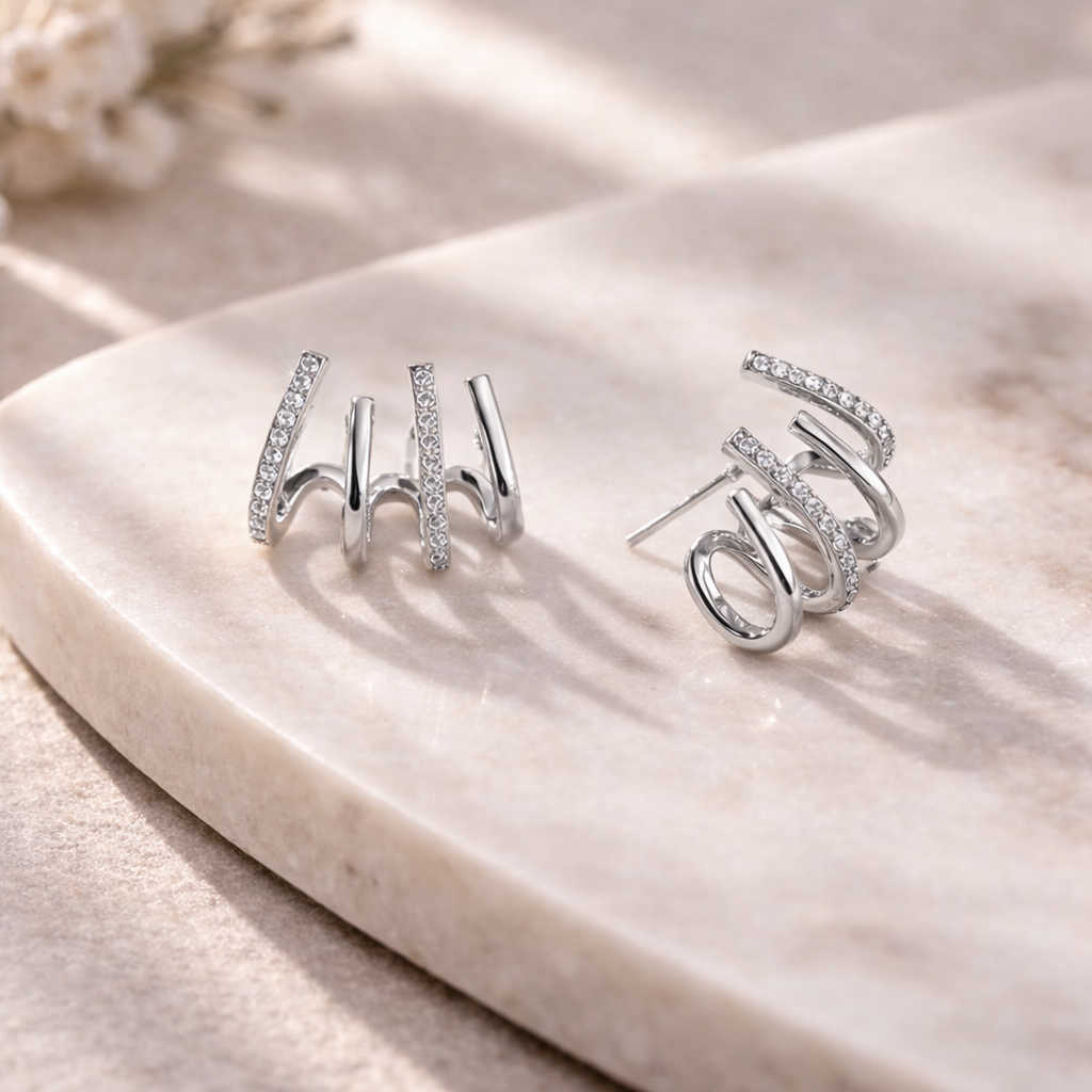 Evarune - Dames Oorbellen Spiral Design Zirkonia Moderne Elegantie