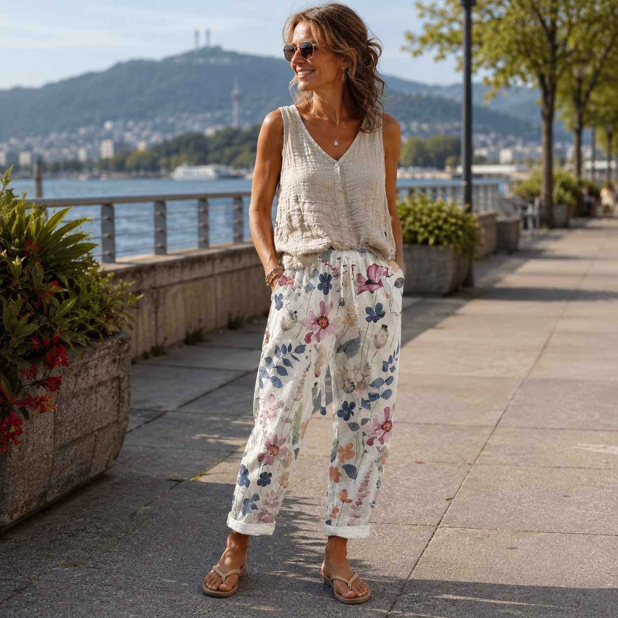 Loritha - Korte damesbroek met bloemenprint en koord