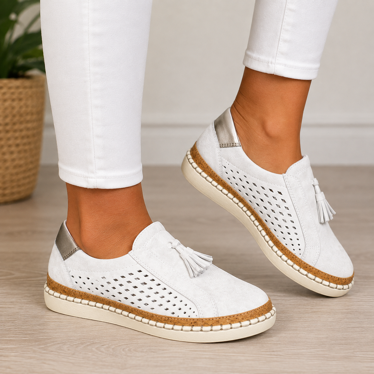 Briony - Dames Ajour Mocassins met Dikke Zool en Franje