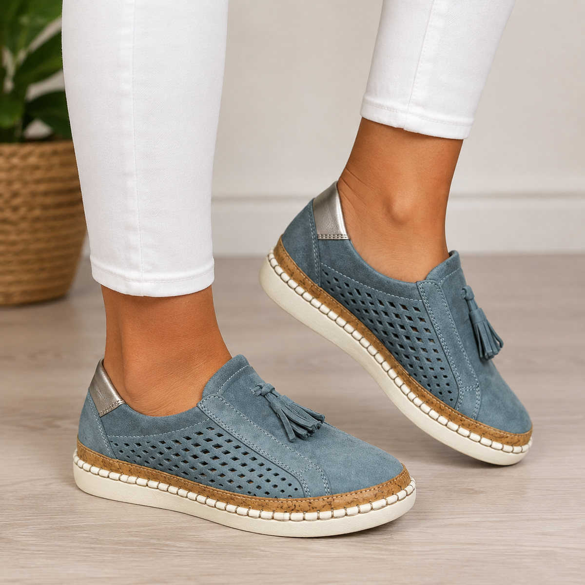 Briony - Dames Ajour Mocassins met Dikke Zool en Franje