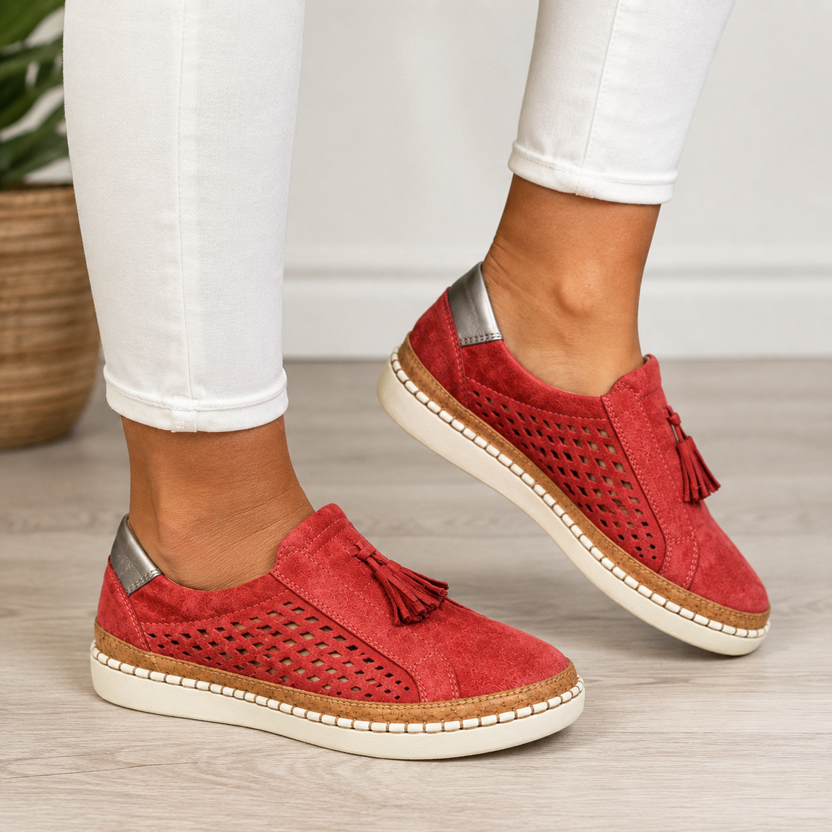 Briony - Dames Ajour Mocassins met Dikke Zool en Franje