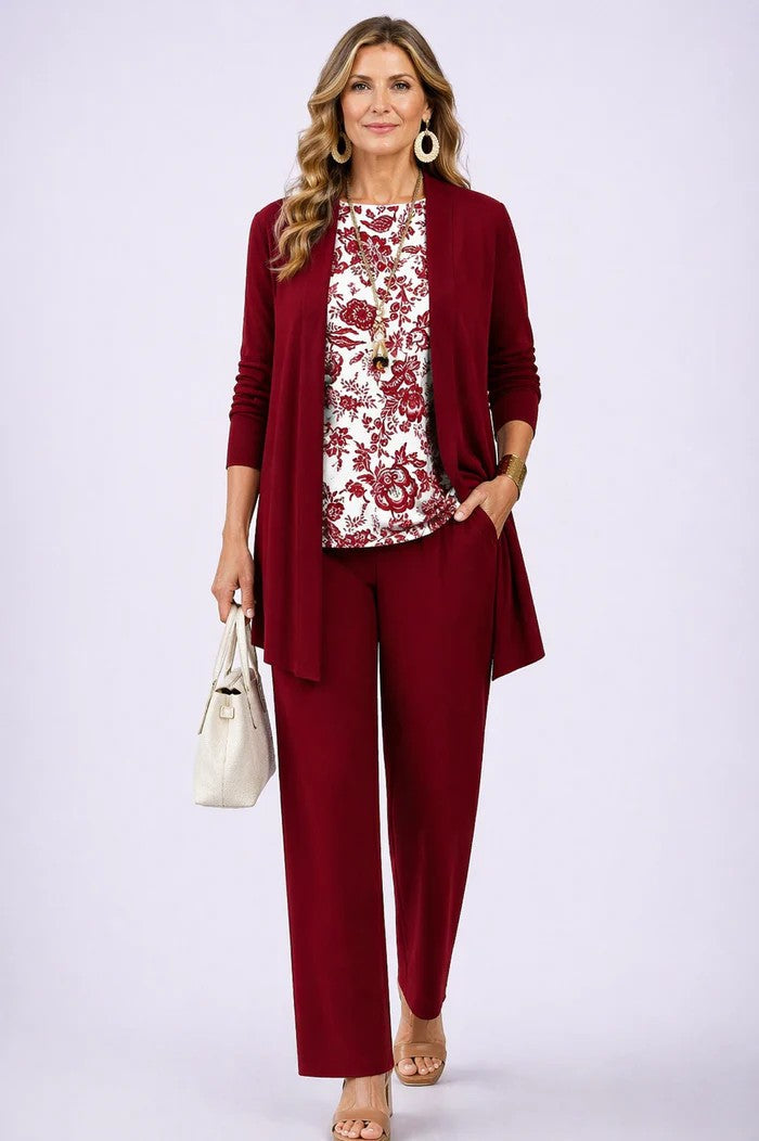 Maxine - Drie-delig damesensemble met elegante bedrukte cardigan