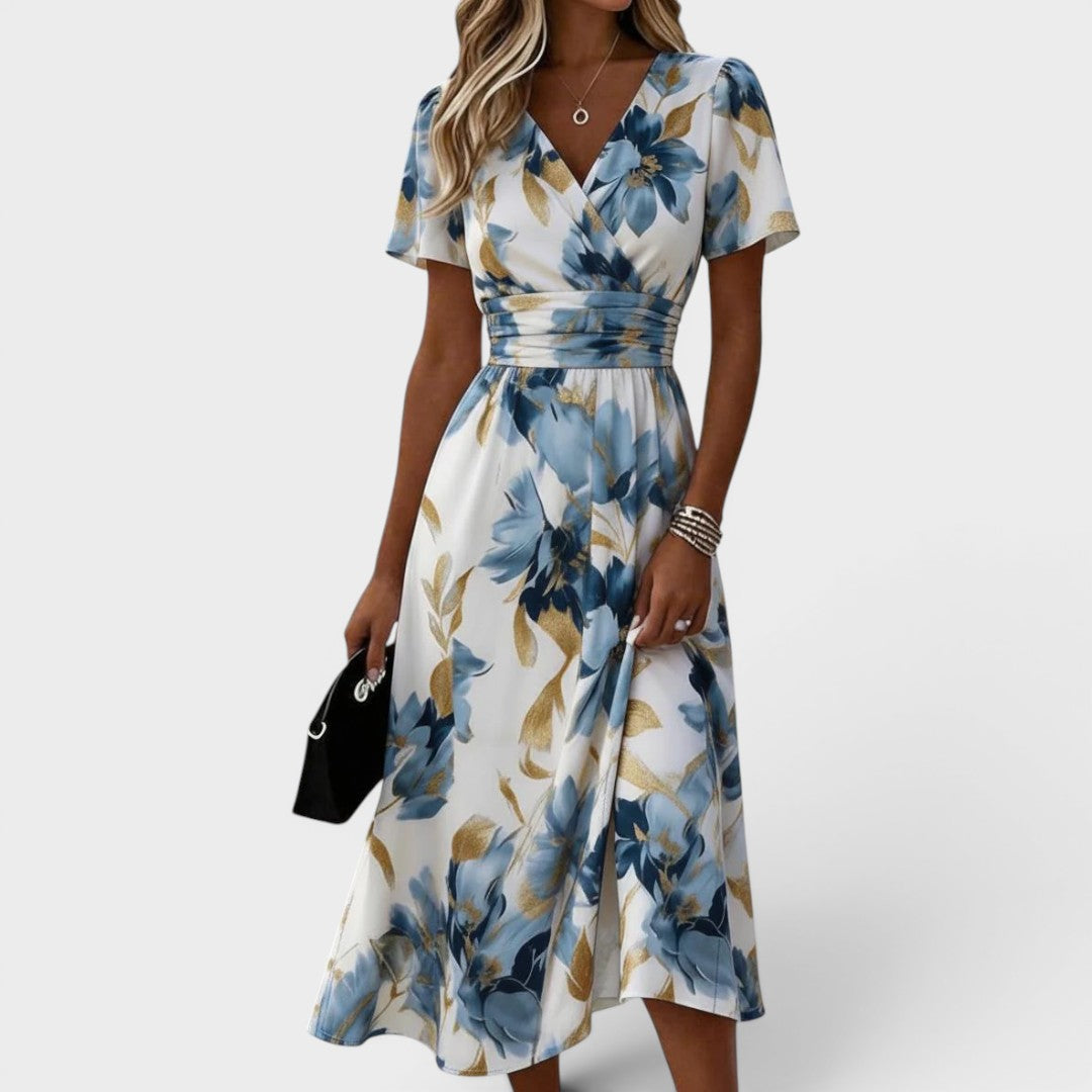 Havienne - Midi jurk voor vrouwen met bloemenprint en wikkelhals
