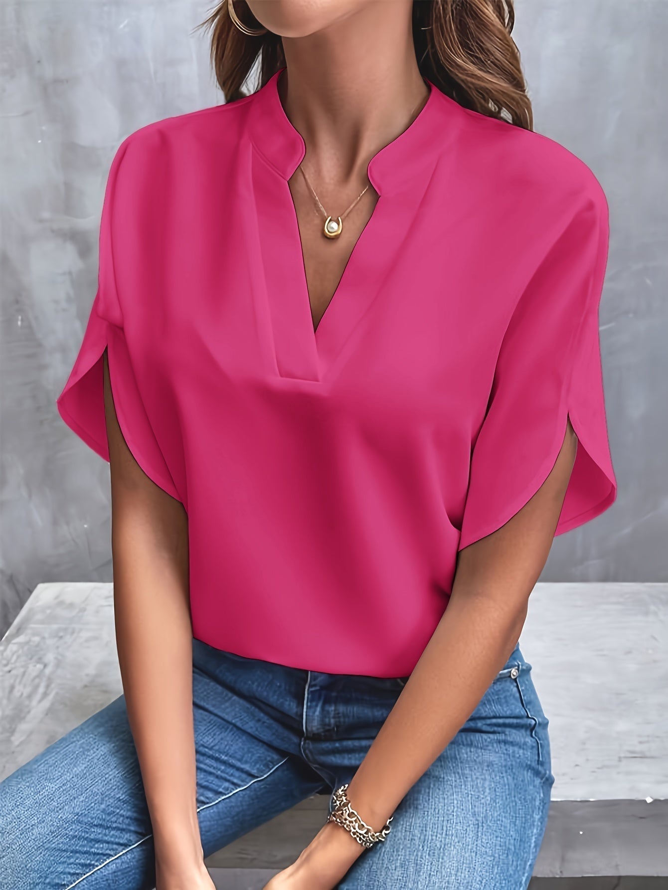 Kiana - Blouse Unicolore met Col en V