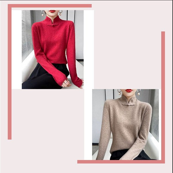 Jovienna - Elegante Wintertrui met Hoge Kraag en Vintage Sluiting