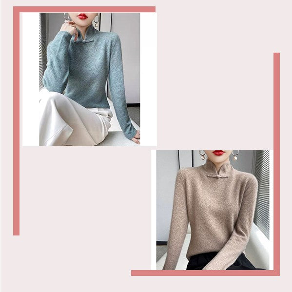 Jovienna - Elegante Wintertrui met Hoge Kraag en Vintage Sluiting
