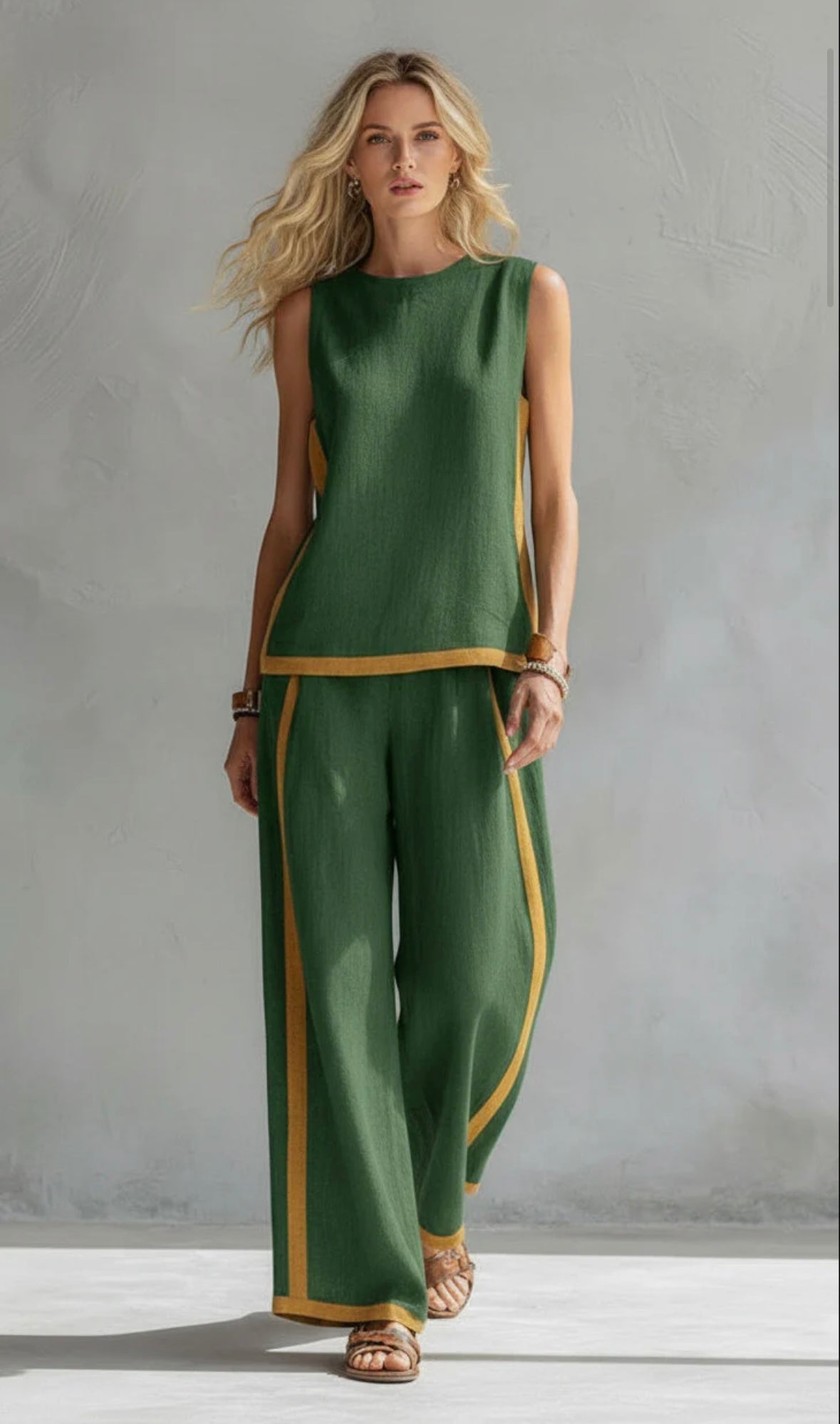 Tavindra - Elegante Katoen Linnen Set voor Dames – Mouwloos Top & Wijde Broek