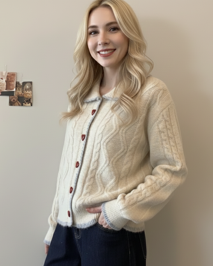 Oralissavine - Vintage Gebreide Hart Cardigan