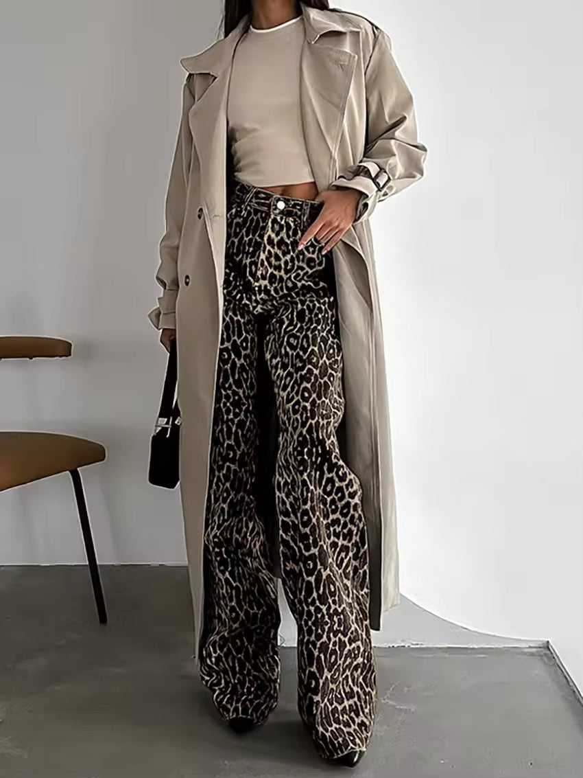 Kim - Leopard Denim Straight Jeans