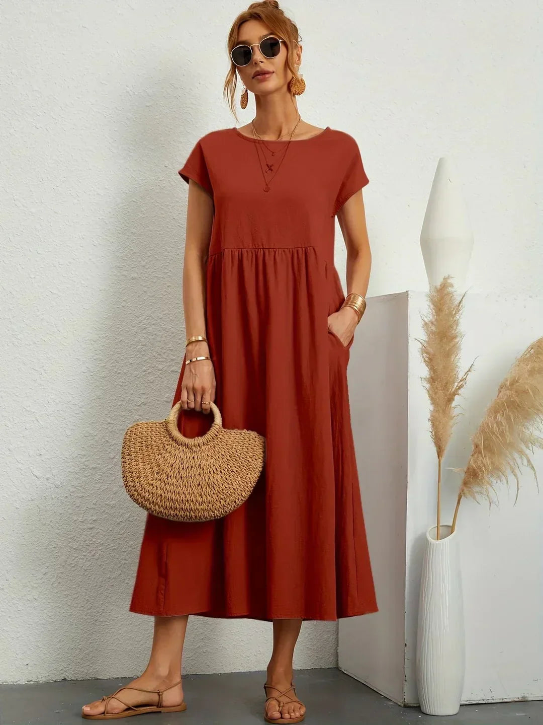 Quessara - Casual Midi Jurk met Vloeiende Snit
