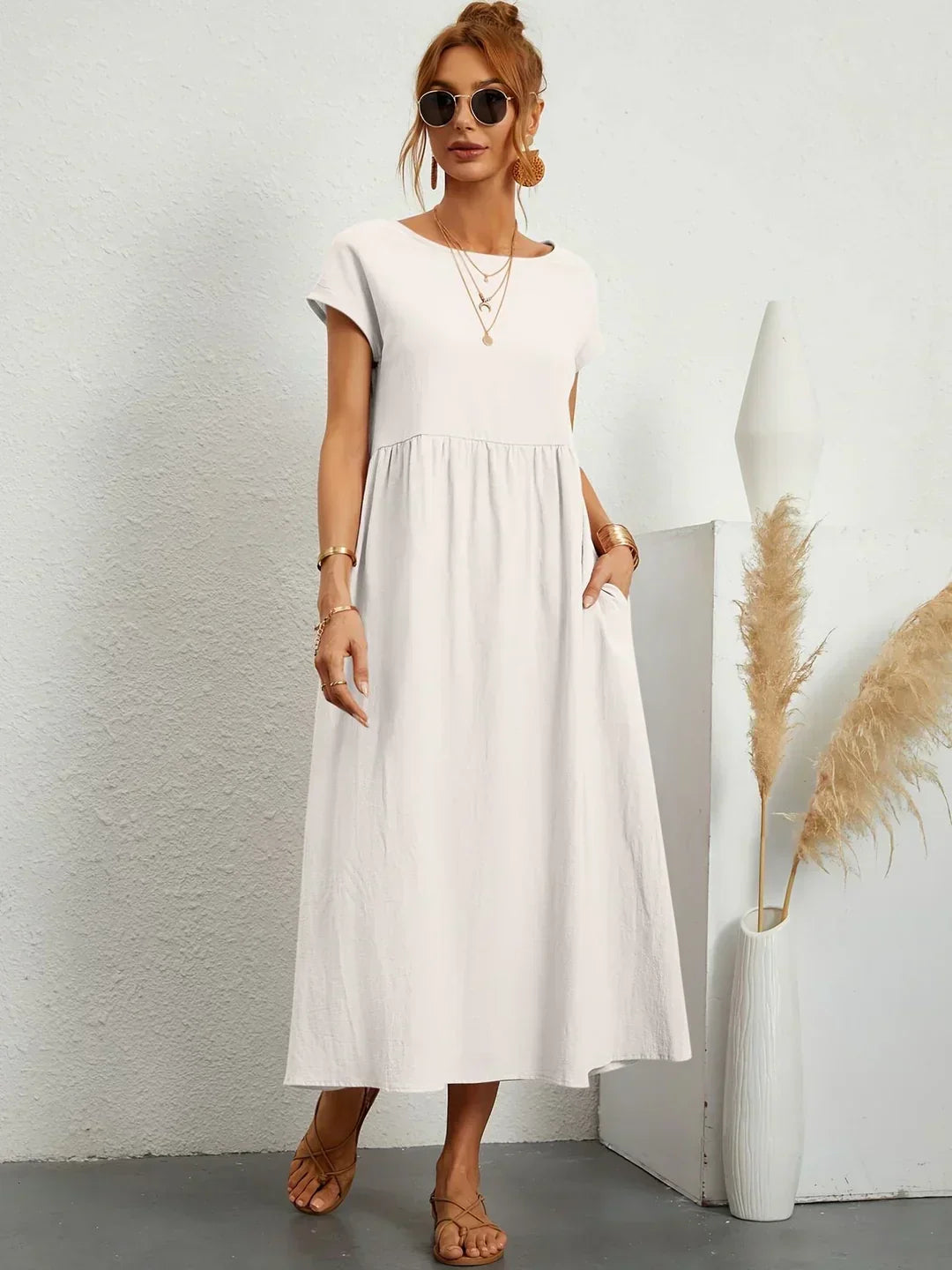 Quessara - Casual Midi Jurk met Vloeiende Snit
