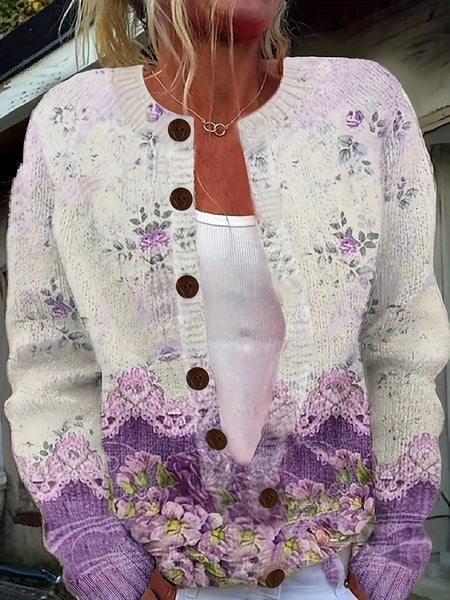 Marionelle - Gilet en Maille à Motifs Floraux Vintage