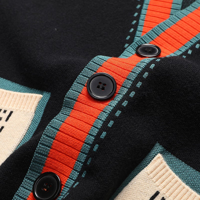 Norbert - Gebreide V-hals Vest met Contrasterende Details